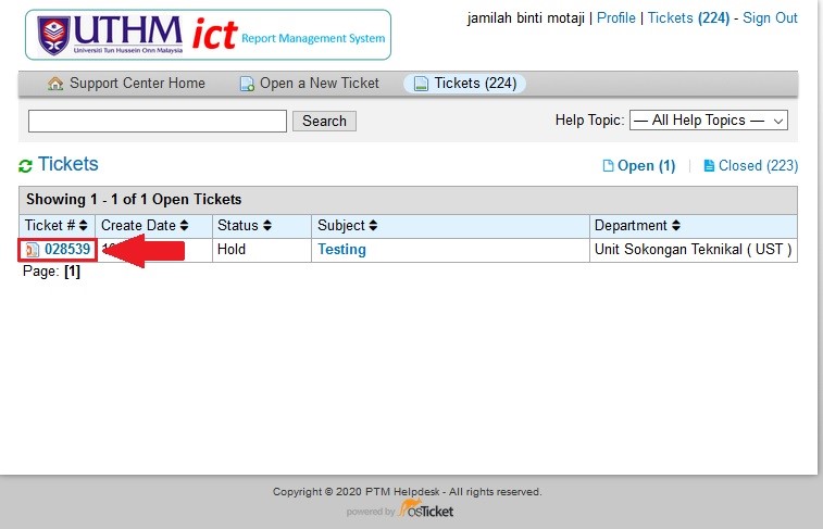 aduanict ptm user satisfaction select ticket